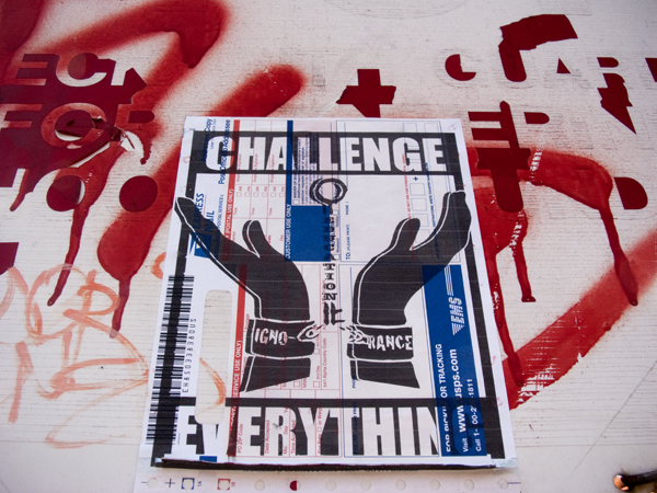 ignorance, education, challenge everything, usps sticker, oakland graffit