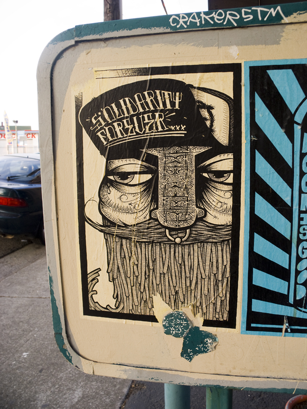 solidarity forever poster, poster art by crude, dead eyes graffiti art, wheat paste