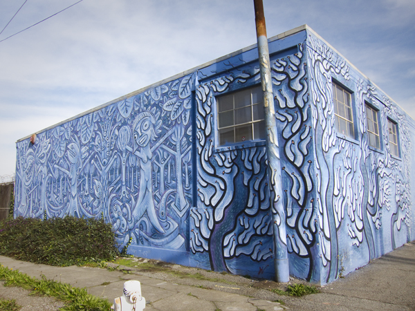 oakland mural art, west oakland mural, blue trees mural