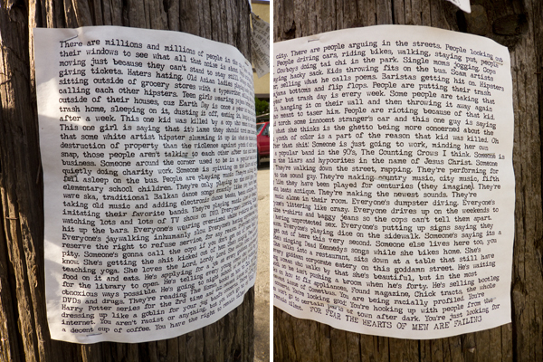 telephone pole, story on telephone pole, writing