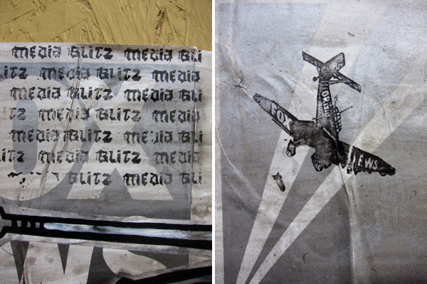 Fox news media blitz, fox news tank wheatpaste, east bay wheatpastes