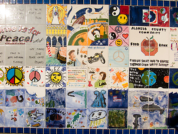 Jack London Square, peace wall, hand painted tiles