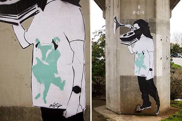 Get Up, Bart Track wheat paste, guy with phonograph wheatpaste