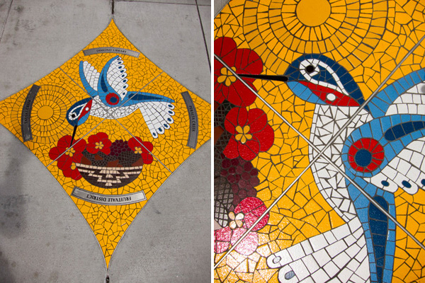 snapshot mosaics, dimond public art, sidewalk mosaics