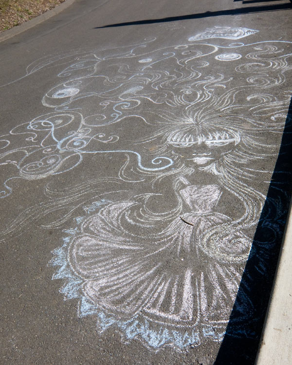 art in the road, sidewalk chalk art in cemetery