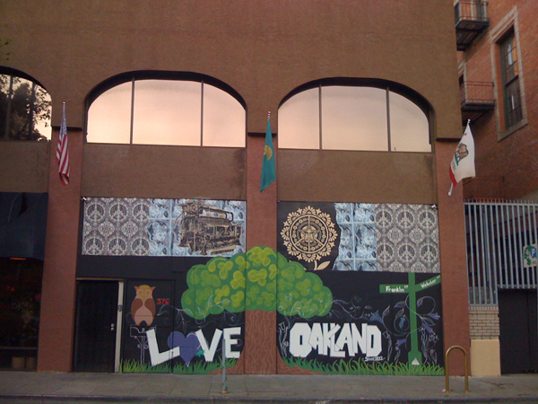 15th street beautification project love oakland, modified obey giant mural, downtown oakland street beautification
