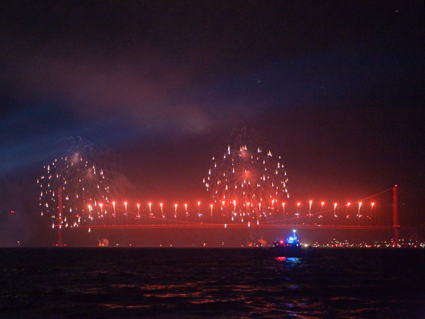 Fireworks Show for Golden Gate Bridge Celebration fireworks on golden gate, golden gate bridge, bridge 75th anniversary, golden gate bridge birthday