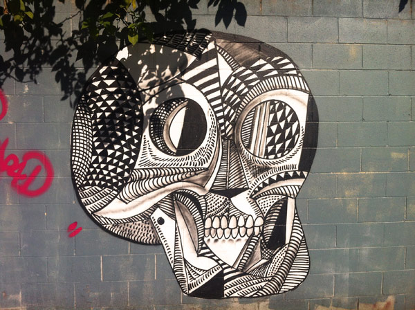 skull mural, black and white skull
